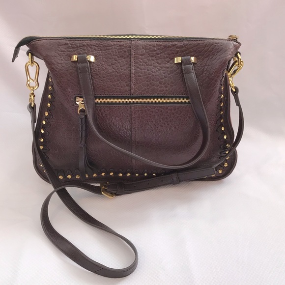 NWOT OR YANY Burgundy Large Leather Studded Satchel - Picture 1 of 12